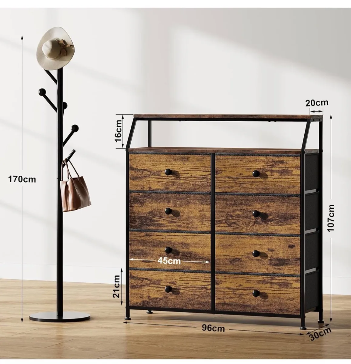 Chest of Drawers with 8 Drawers, Rustic Brown Dres - Image 1