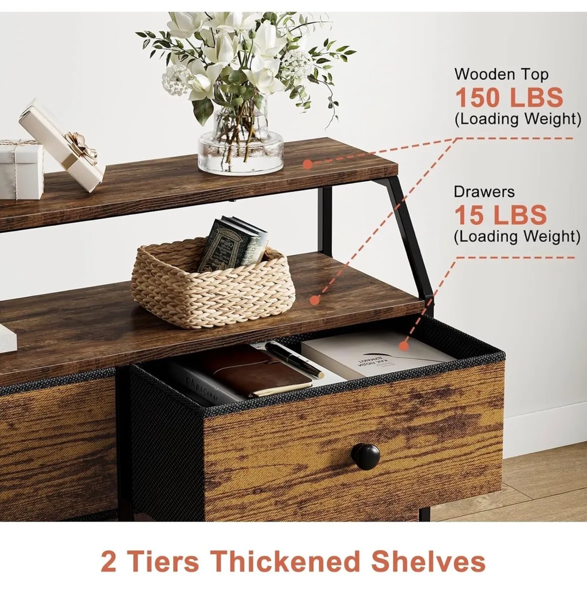 Chest of Drawers with 8 Drawers, Rustic Brown Dres - Image 3