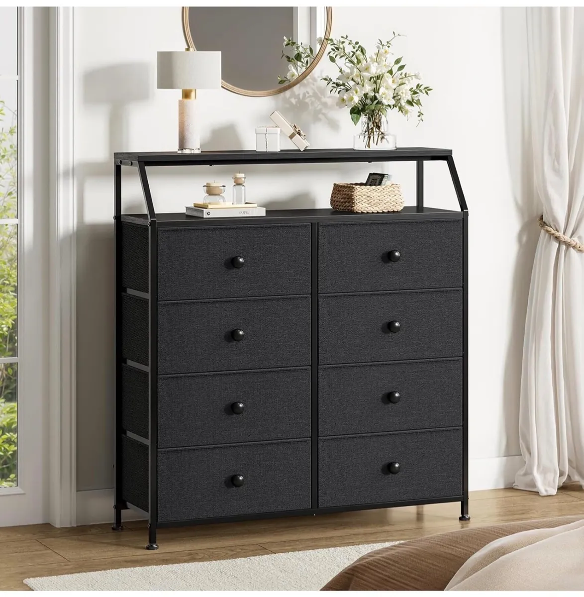 Chest of Drawers with 8 Drawers, Black Dresser for - Image 2