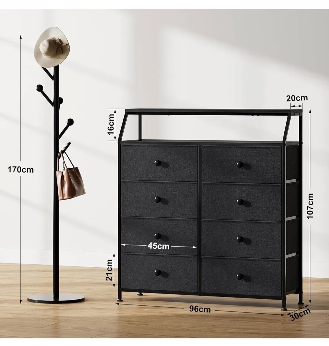 Chest of Drawers with 8 Drawers, Black Dresser for - Image 1