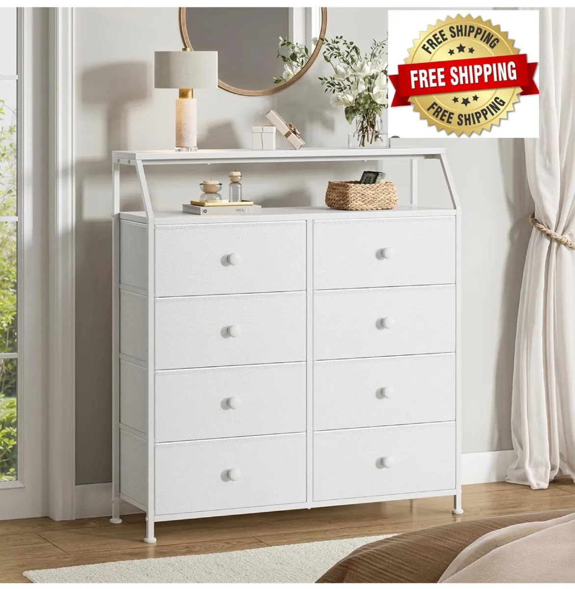 Chest of Drawers with 8 Drawers, White Dresser for - Image 1