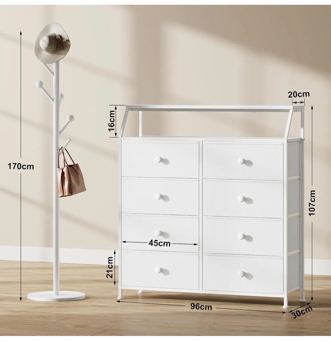 Chest of Drawers with 8 Drawers, White Dresser for - Image 1