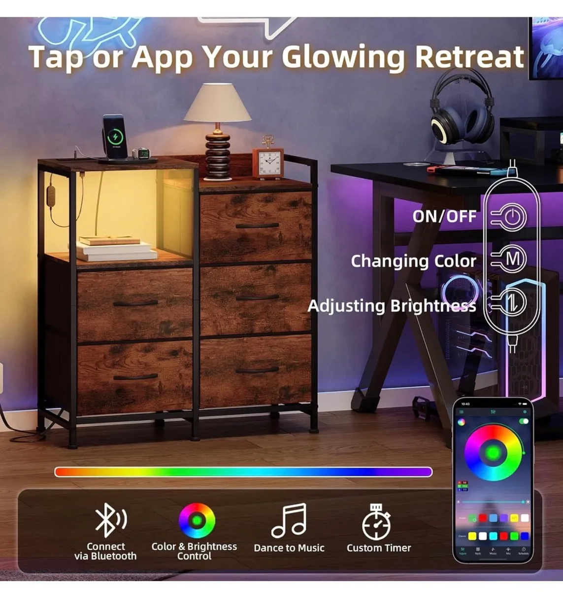 Chest of Drawers Bedroom with Charging Station and - Image 1