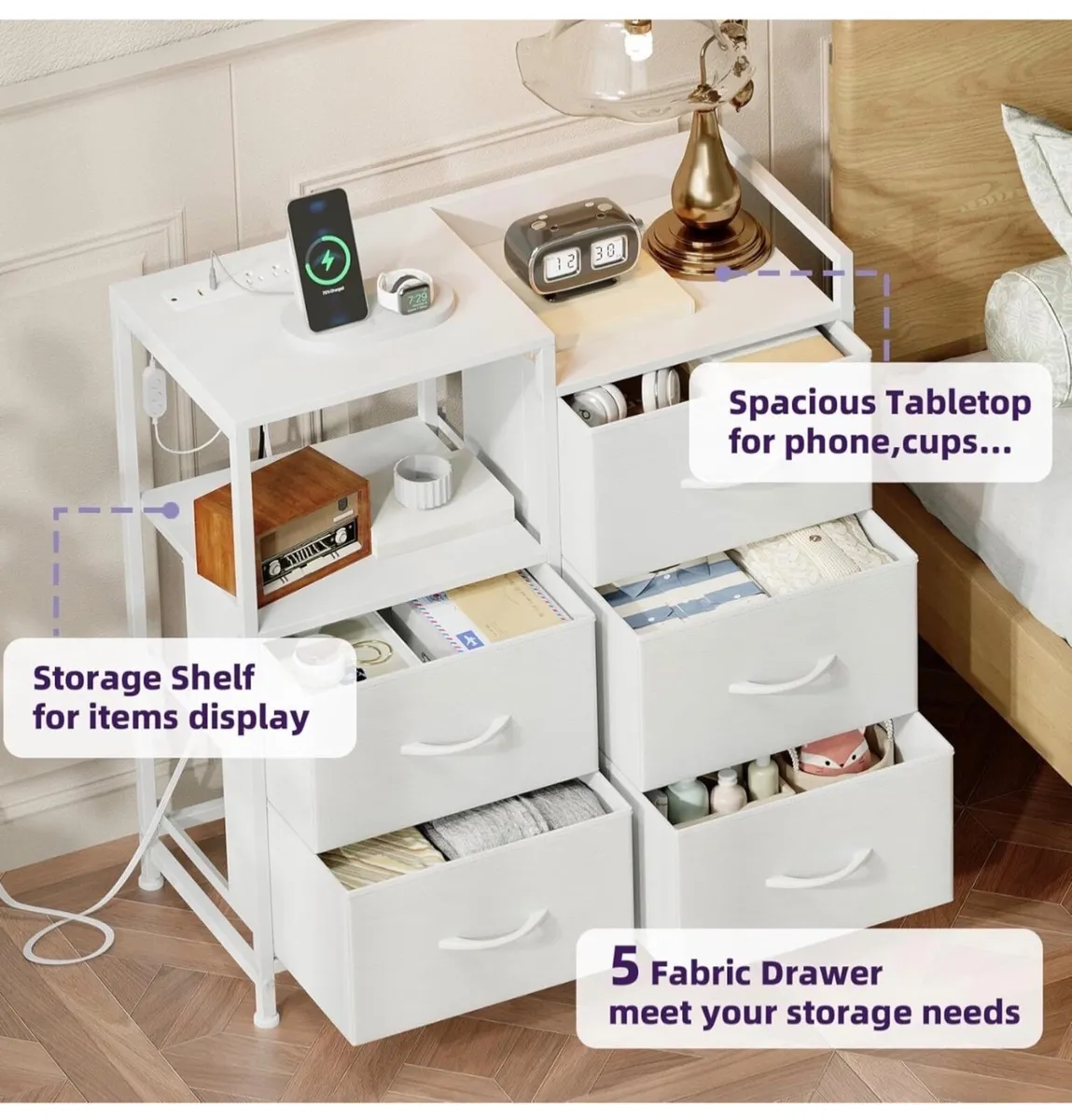Chest of Drawers Bedroom with Charging Station and - Image 4