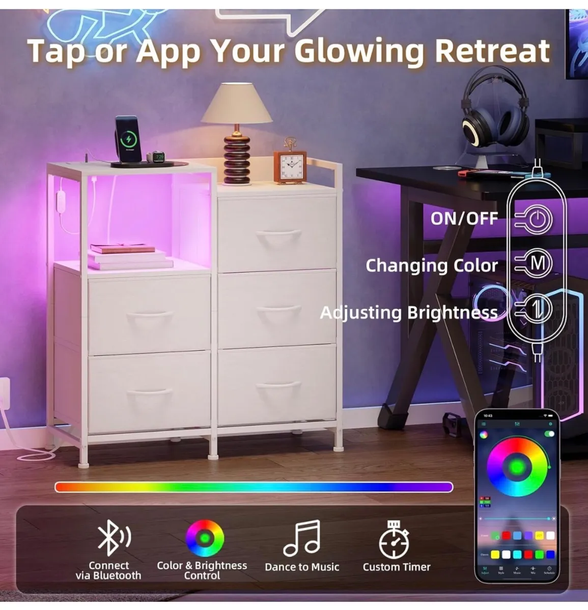 Chest of Drawers Bedroom with Charging Station and - Image 1
