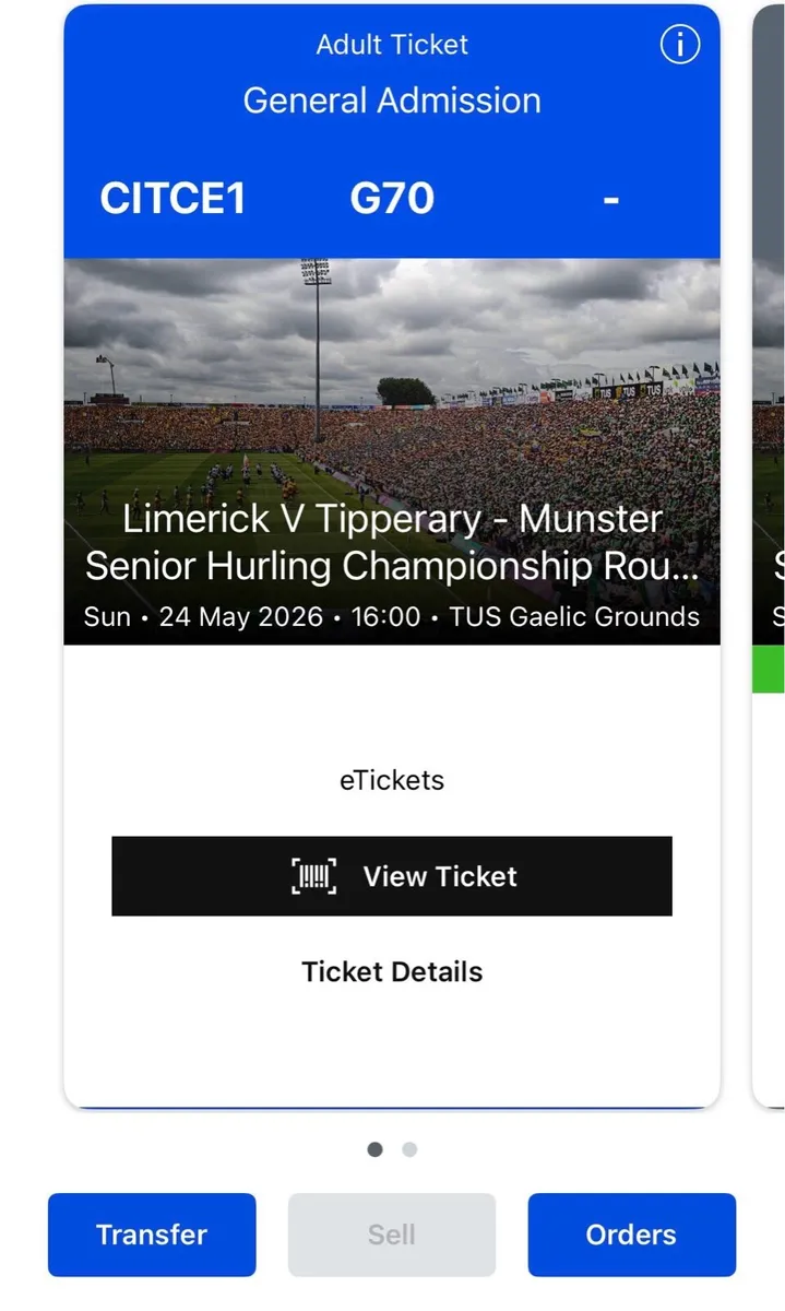 Adult terrace ticket Tipp v Limerick