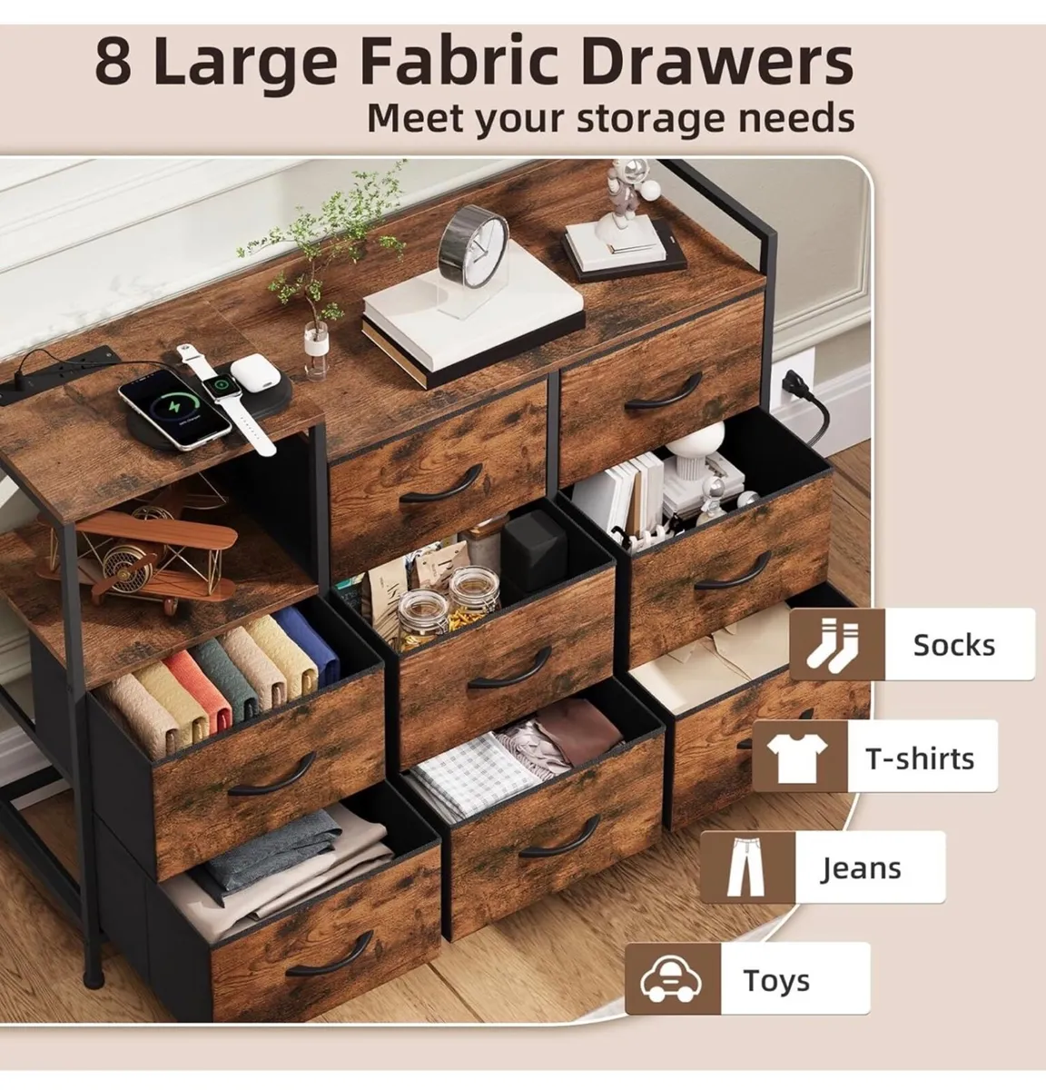 Chest of Drawers with Charging Station and LED Lig - Image 2