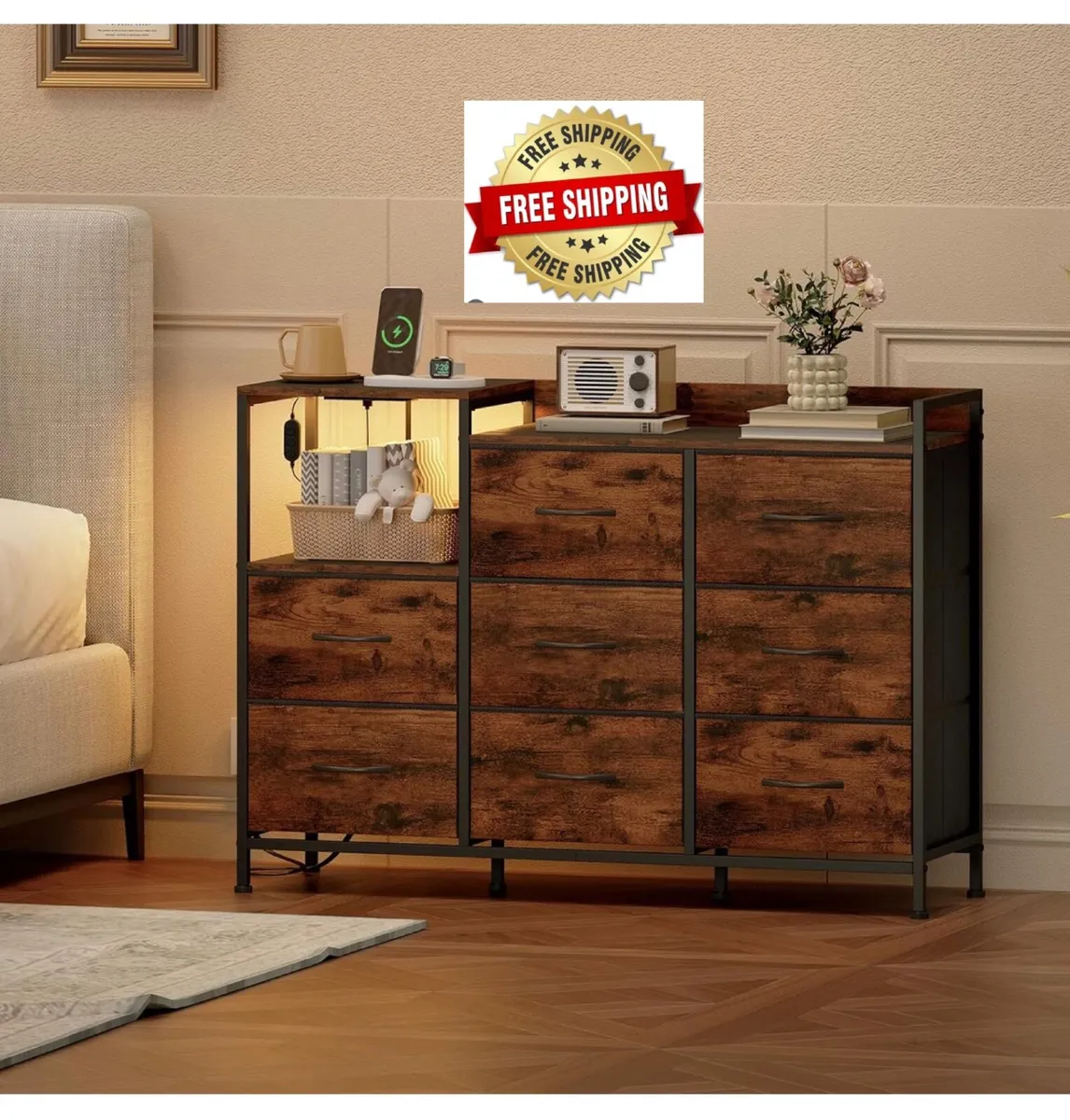 Chest of Drawers with Charging Station and LED Lig - Image 1