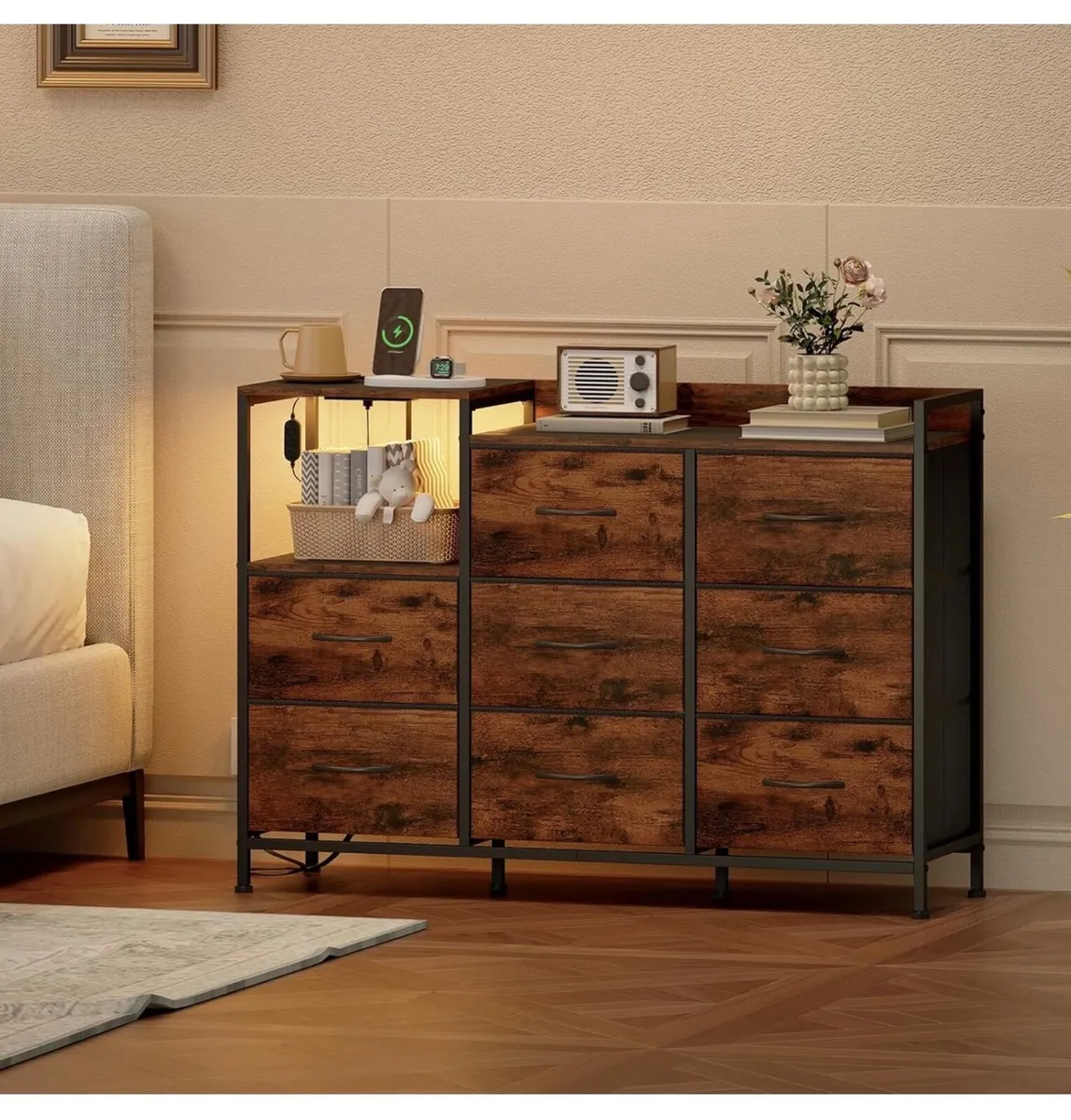 Chest of Drawers with Charging Station and LED Lig - Image 4