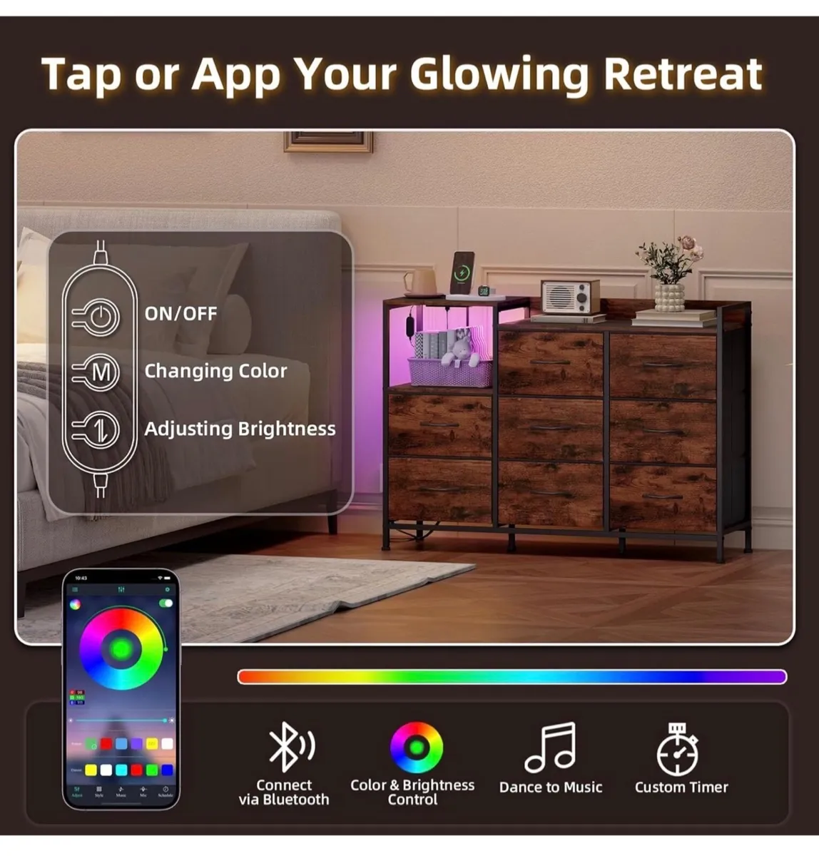 Chest of Drawers with Charging Station and LED Lig - Image 1