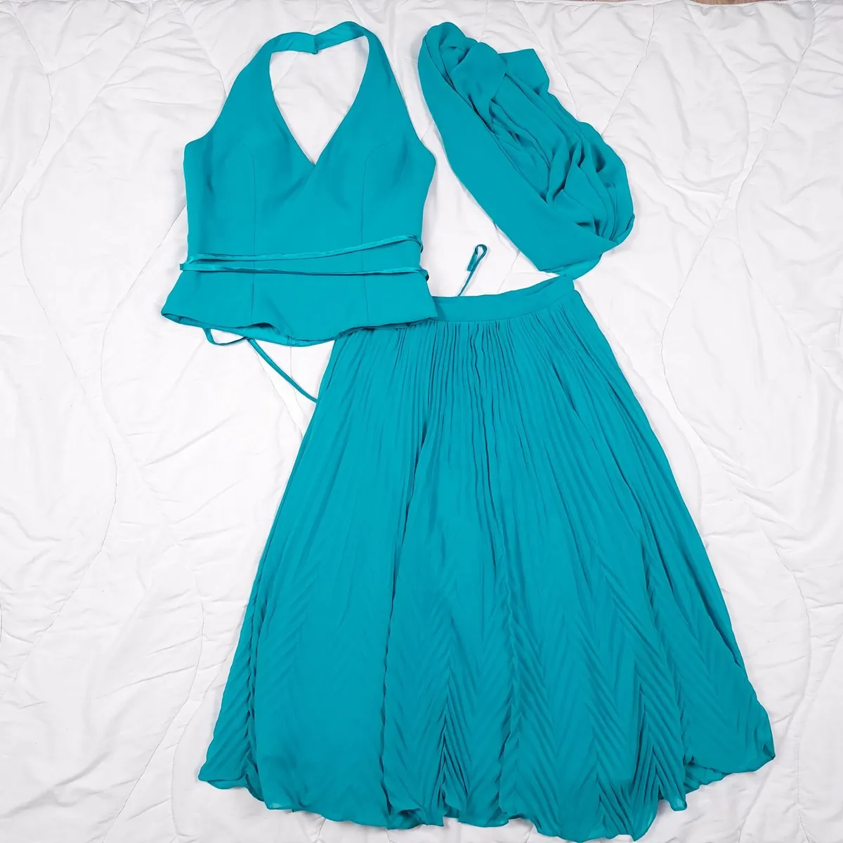 Bella Formals Blue Top Chiffon Skirt Set 10-12UK - Image 1