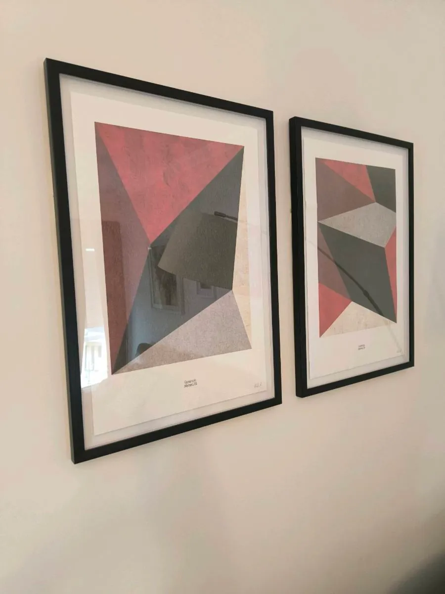 Set of 2 Framed Geometric Abstract Prints – Modern - Image 1