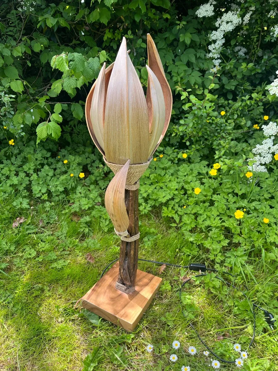 Handcrafted wooden lotus lamp - Image 1