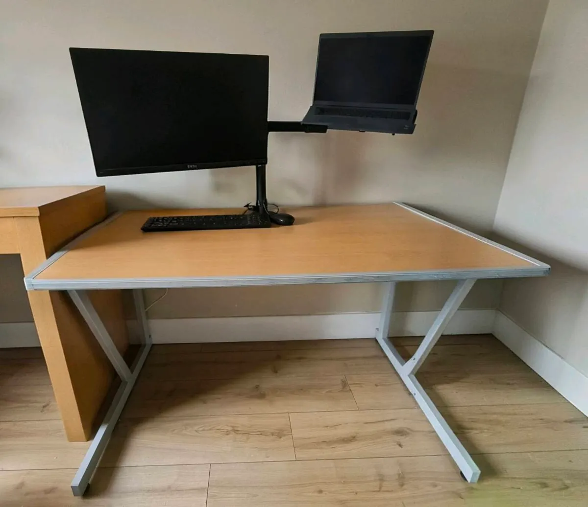 Office desk, adjustable arms for monitor & laptop - Image 1