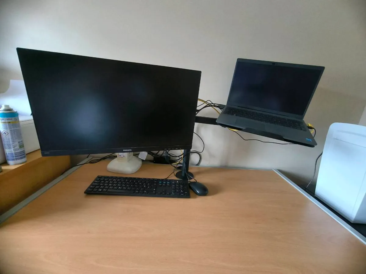 Office desk, adjustable arms for monitor & laptop - Image 2