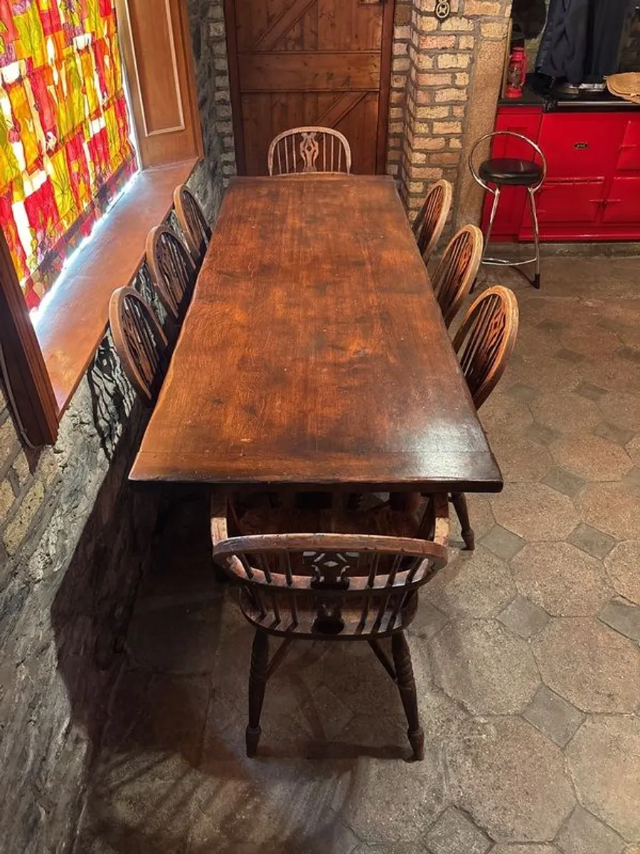 Dark Oak Kitchen Table including 8 matching chairs - Image 2