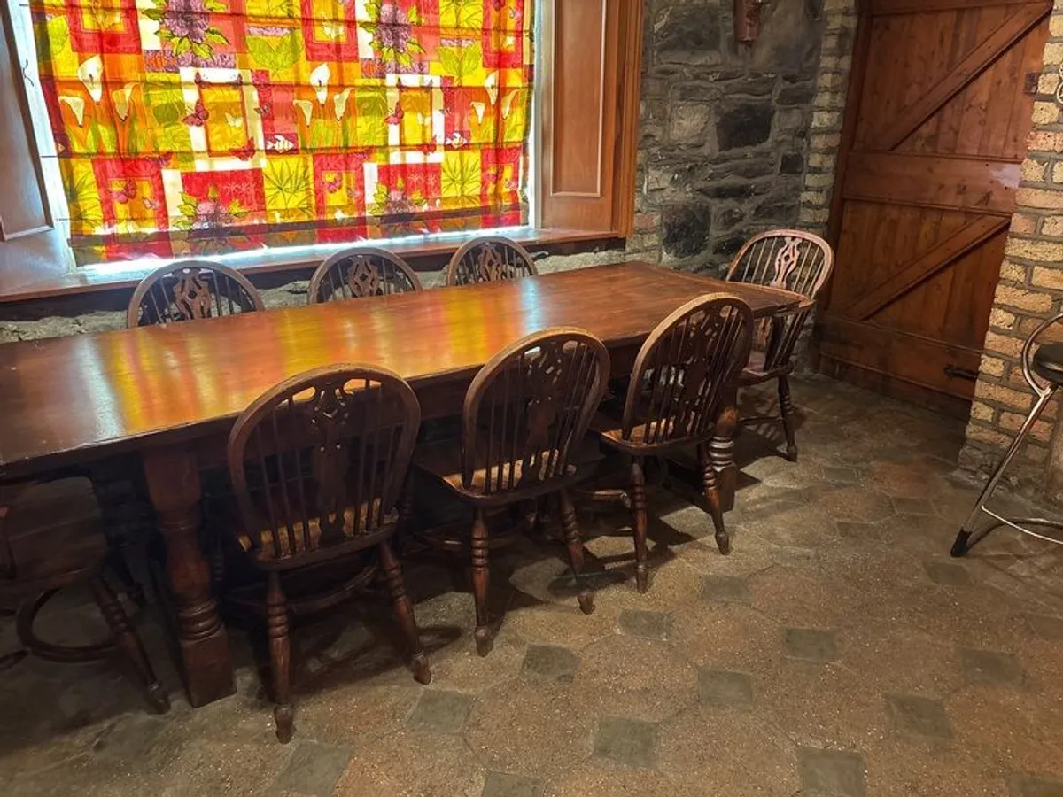Dark Oak Kitchen Table including 8 matching chairs - Image 3