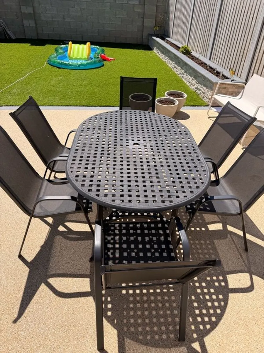Outdoor Cast Iron Patio Table + 6 Chairs Set - Image 2