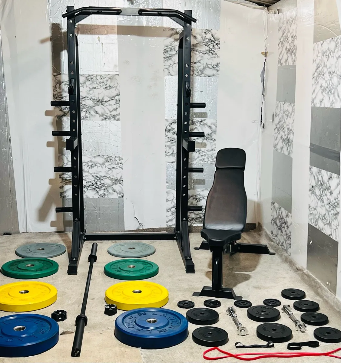 COMMERCIAL HALF RACK OLYMPIC WEIGHTS BAR BENCH - Image 3