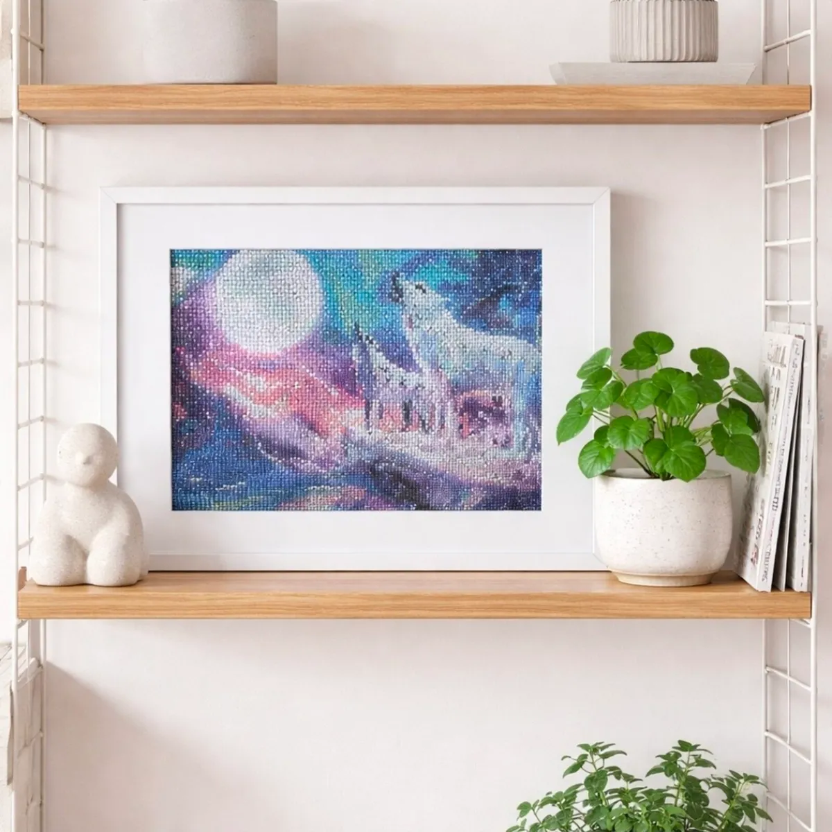 Framed Wolf Moon Diamond Art Picture Sparkly Cryst - Image 1