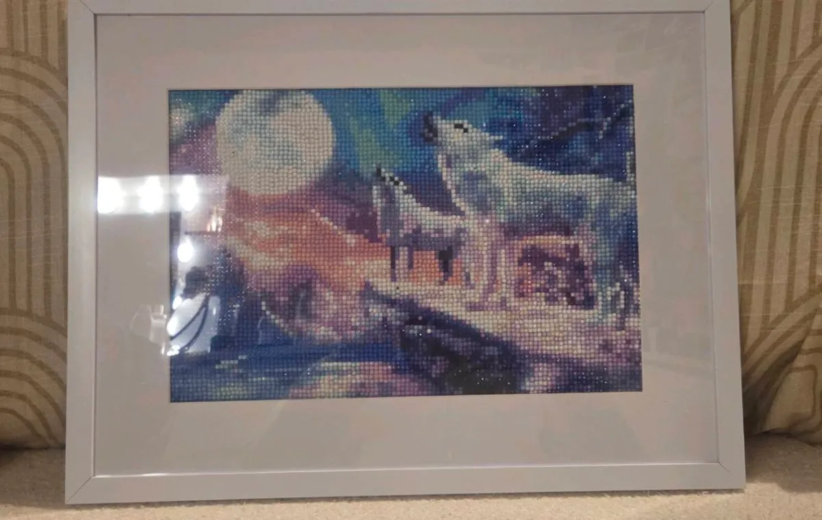 Framed Wolf Moon Diamond Art Picture Sparkly Cryst - Image 3