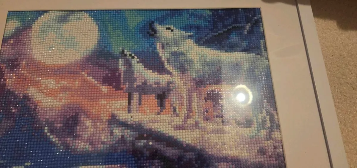 Framed Wolf Moon Diamond Art Picture Sparkly Cryst - Image 4