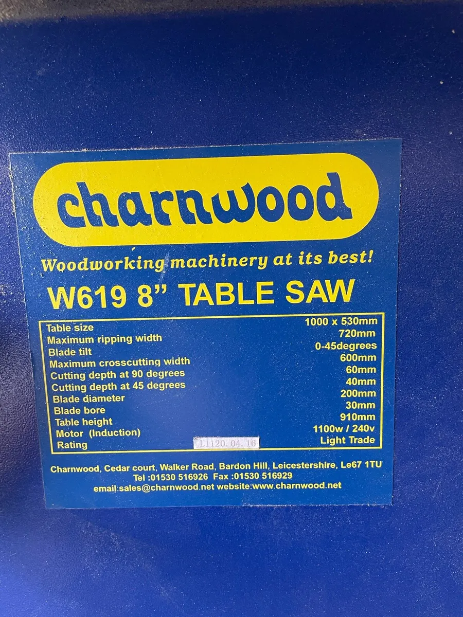 Charnwood 8” Table Saw - Image 4