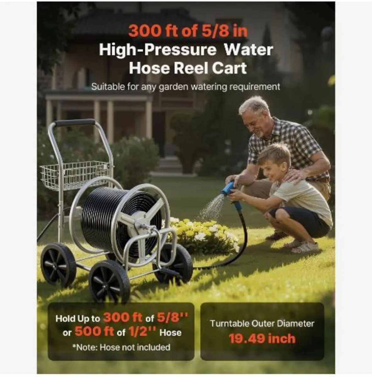 Hose Reel Cart, Hold Up to 91.44 m of 1.59 cm - Image 3