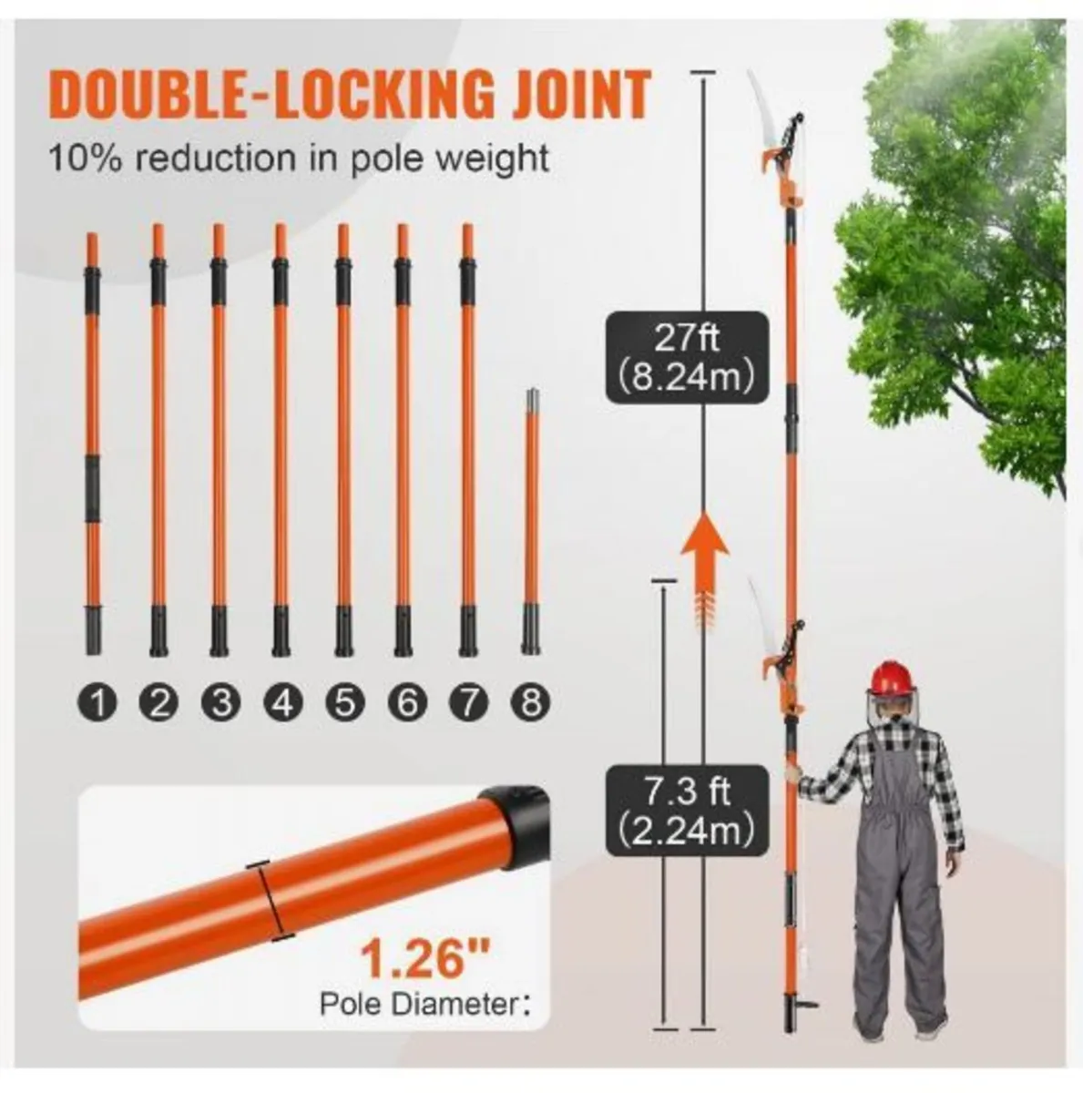Manual Pole Saw, 2.2-8.2 m Extendable Tree - Image 2