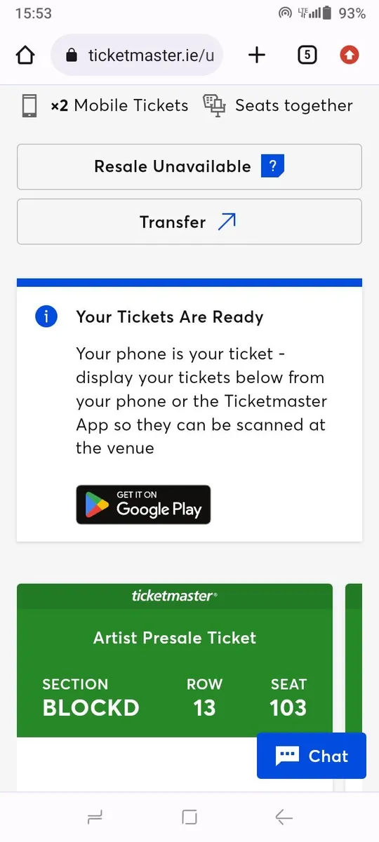 2 Tickets for Les Miserables 1pm Saturday 30th