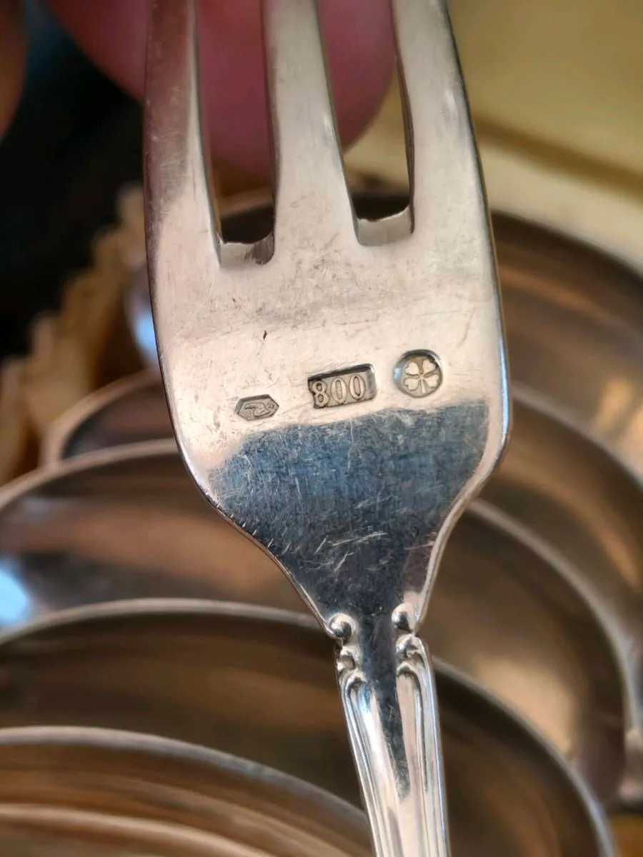 Solid silver German antique spoons and forks set - Image 1