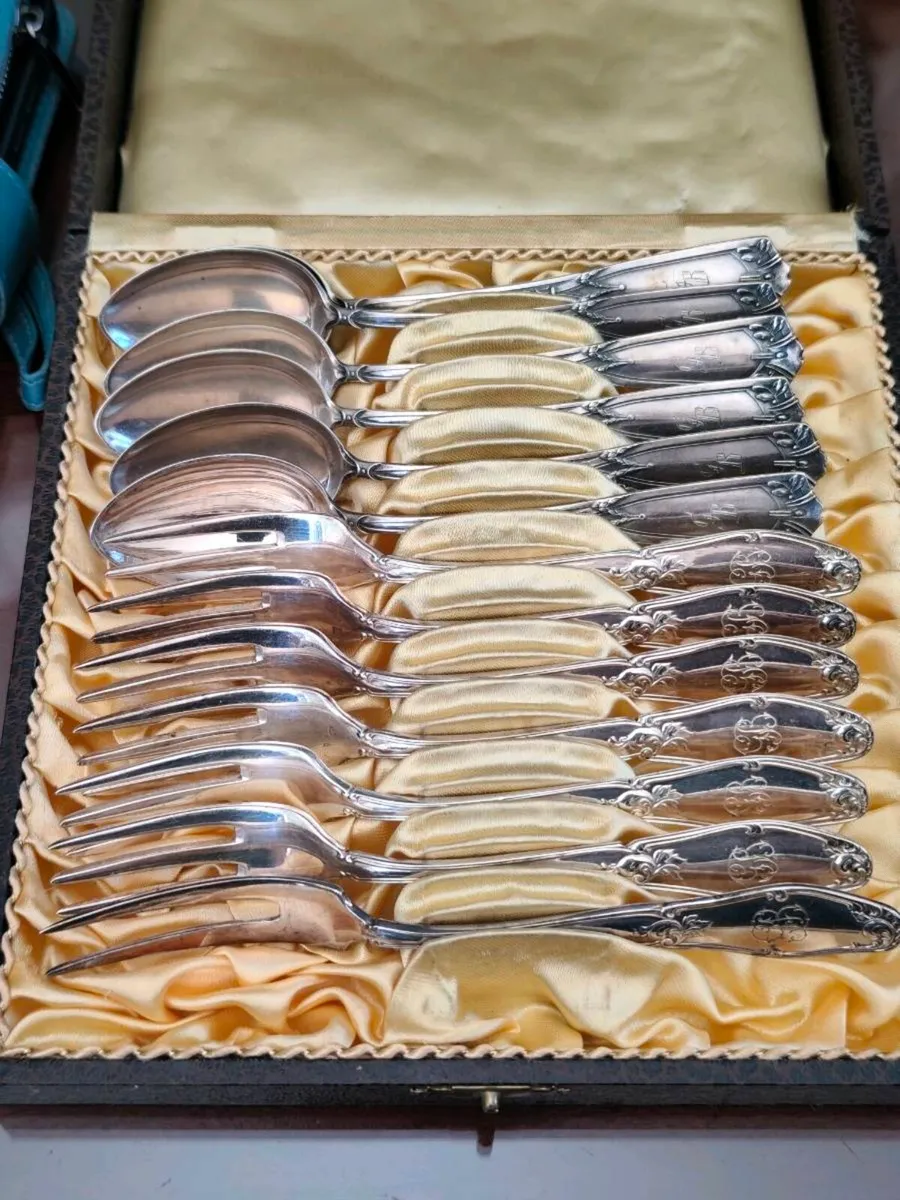 Solid silver German antique spoons and forks set - Image 3
