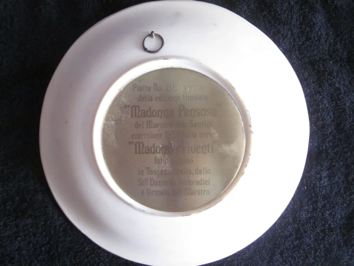 Vintage Alabaster Plate Pensive Madonna/Child Ital - Image 3