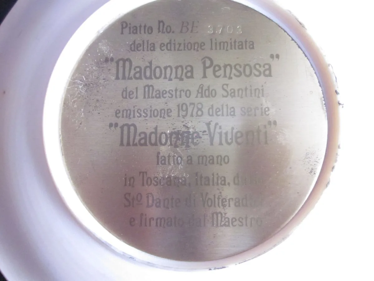 Vintage Alabaster Plate Pensive Madonna/Child Ital - Image 4