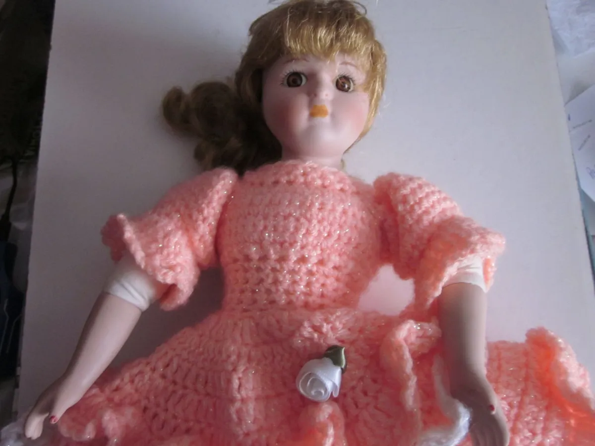 Hermitage Mint Porcelain  Doll with Crotchet Dress - Image 3