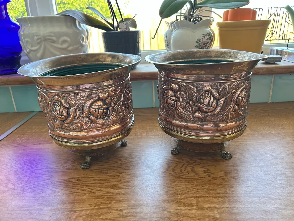 Vintage Elpec Irish Copper and brass Jardinieres - Image 2