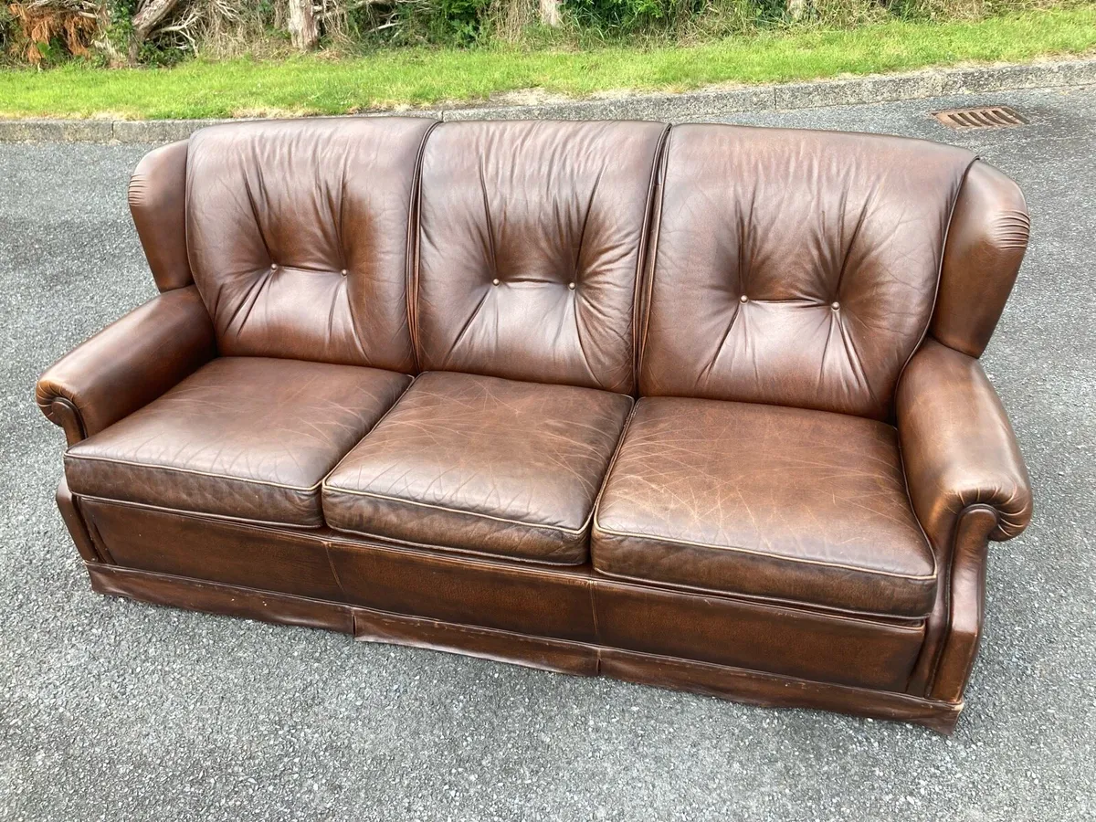 Three Seater Leather Couch Sofa - Image 3