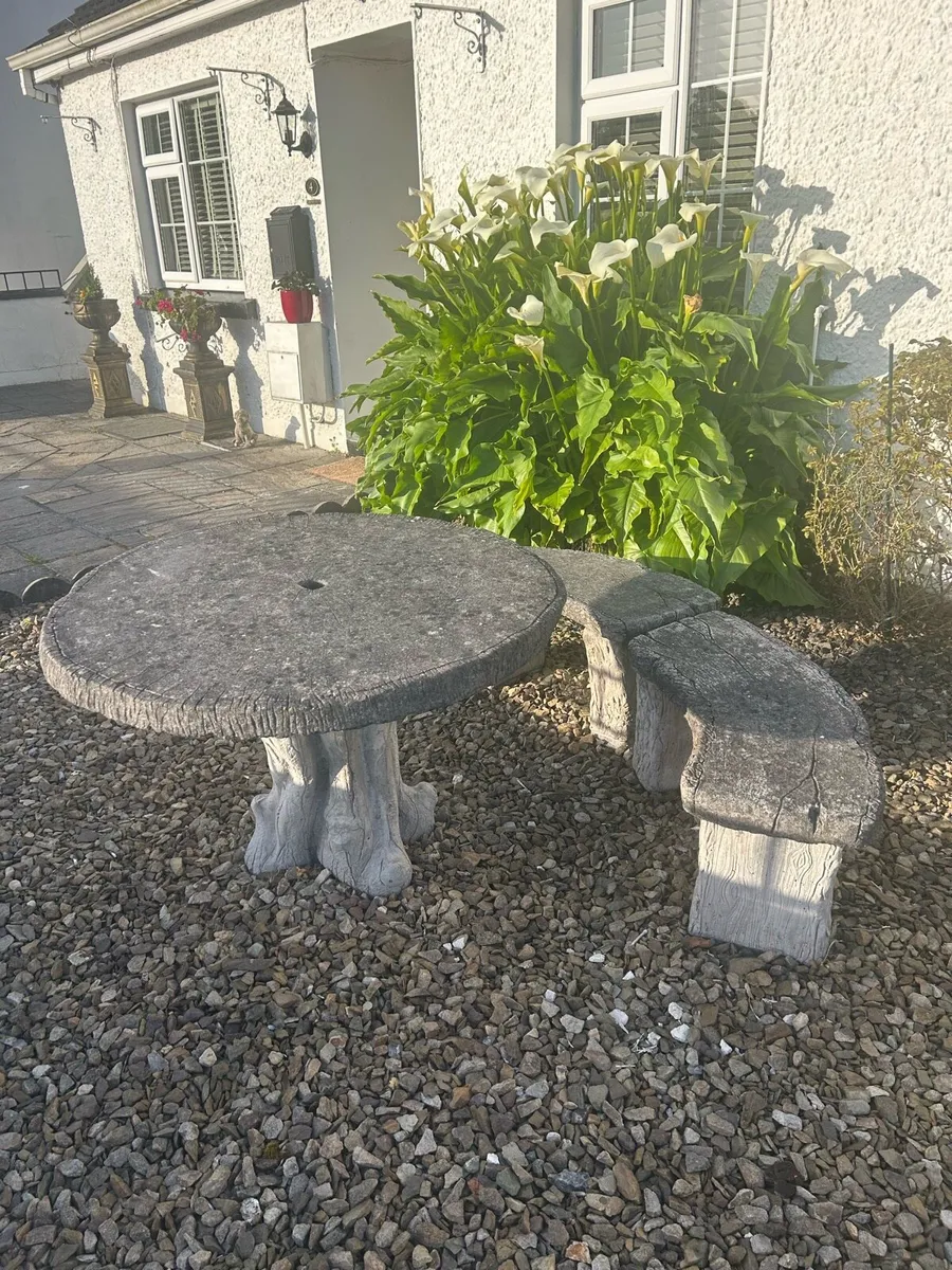 Stone table & two benches - Image 1