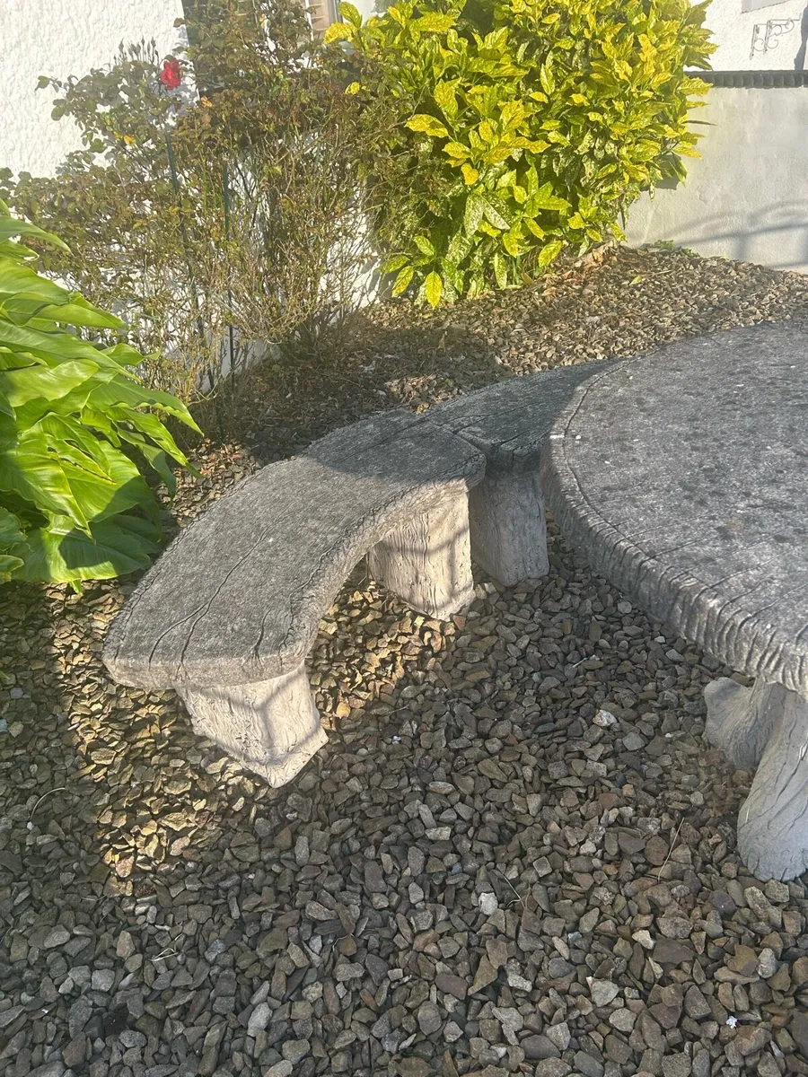 Stone table & two benches - Image 2
