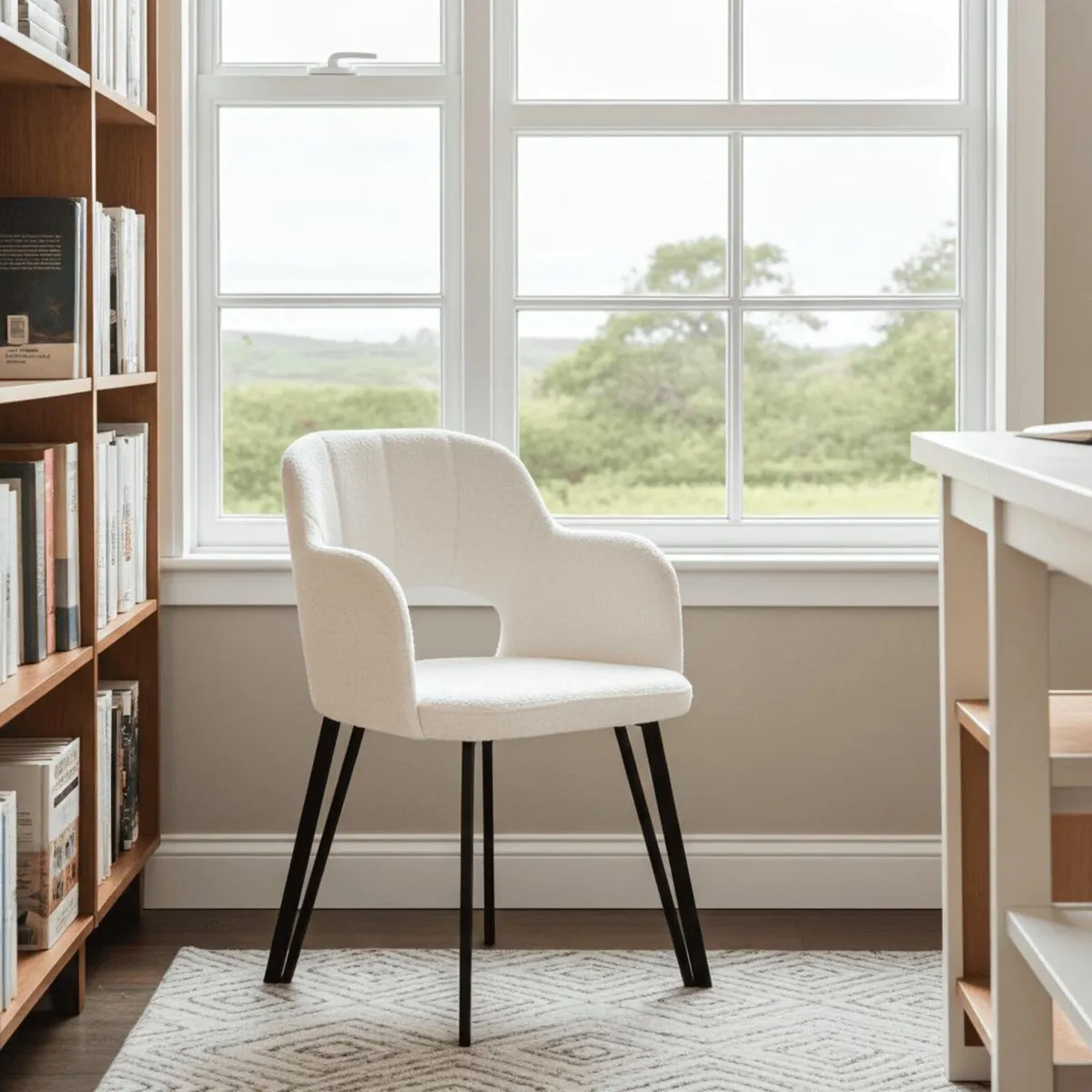 Luna Modern Boucle Armchair with Cut Out Backrest - Image 1