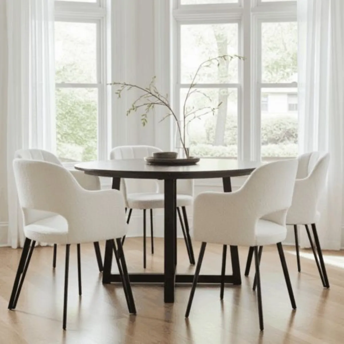 Luna Modern Boucle Armchair with Cut Out Backrest - Image 3
