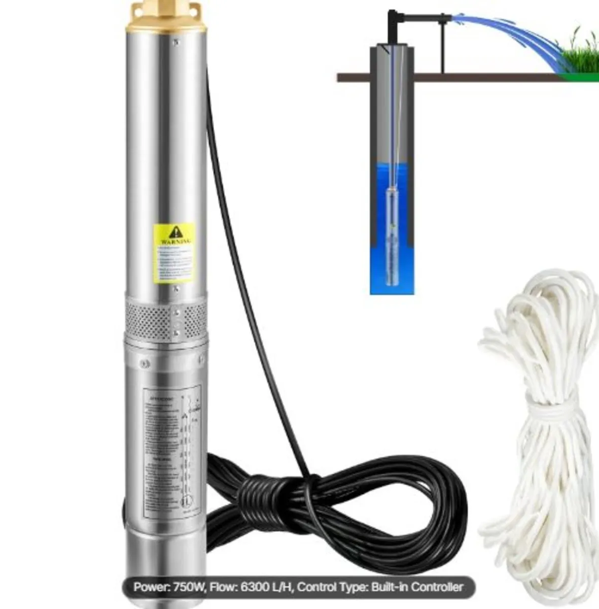 Deep Well Submersible Pump,750W 230V/50Hz,105L/min - Image 1