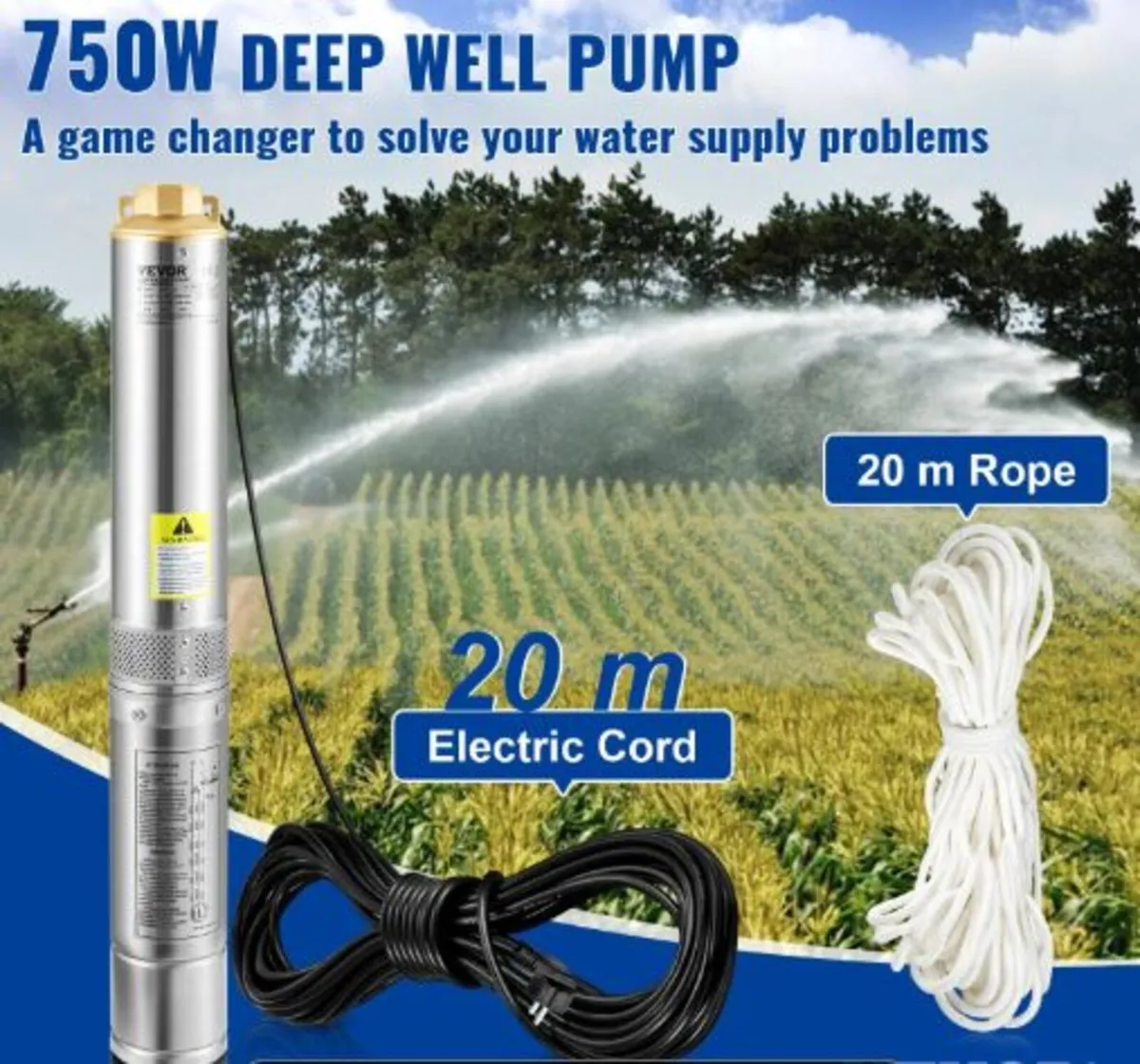 Deep Well Submersible Pump,750W 230V/50Hz,105L/min - Image 2