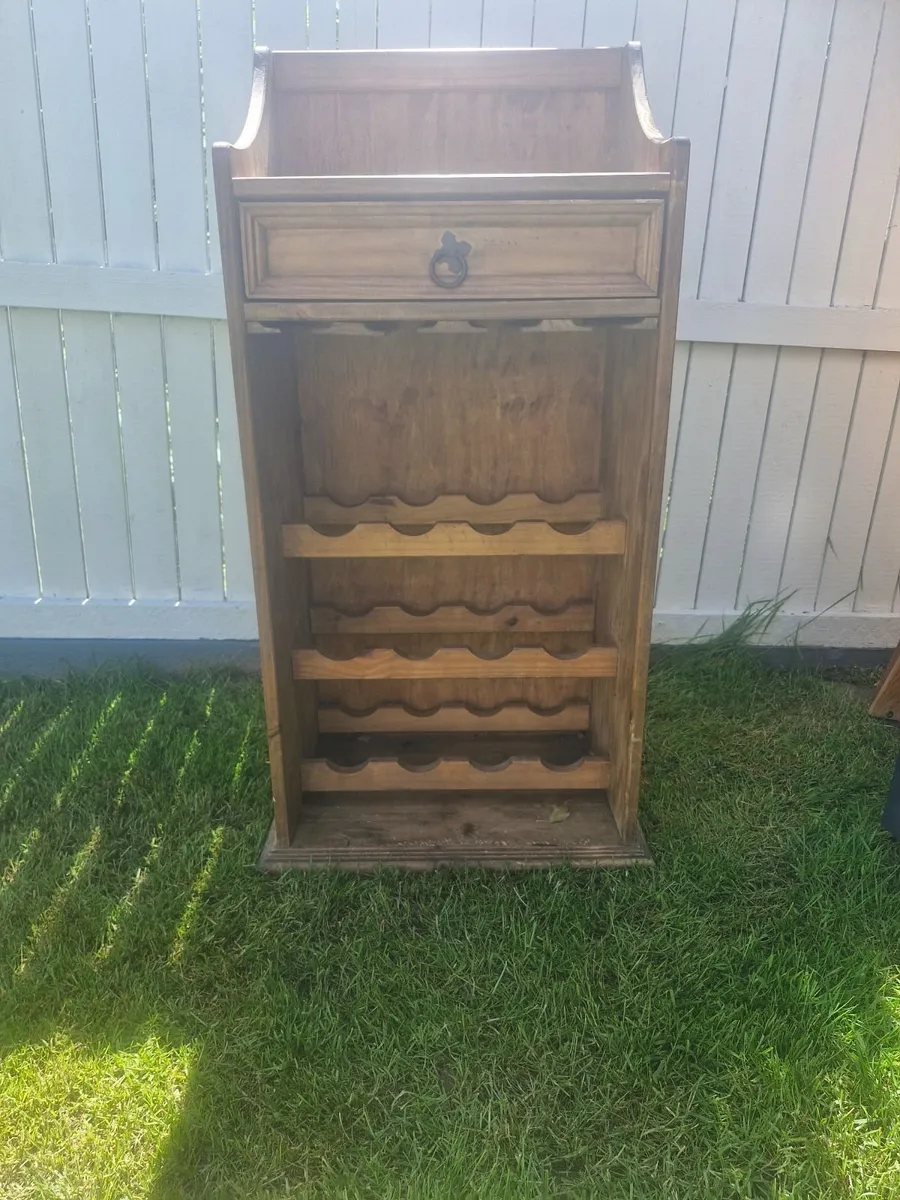Antique wine and glasses solid wood rack - Image 1