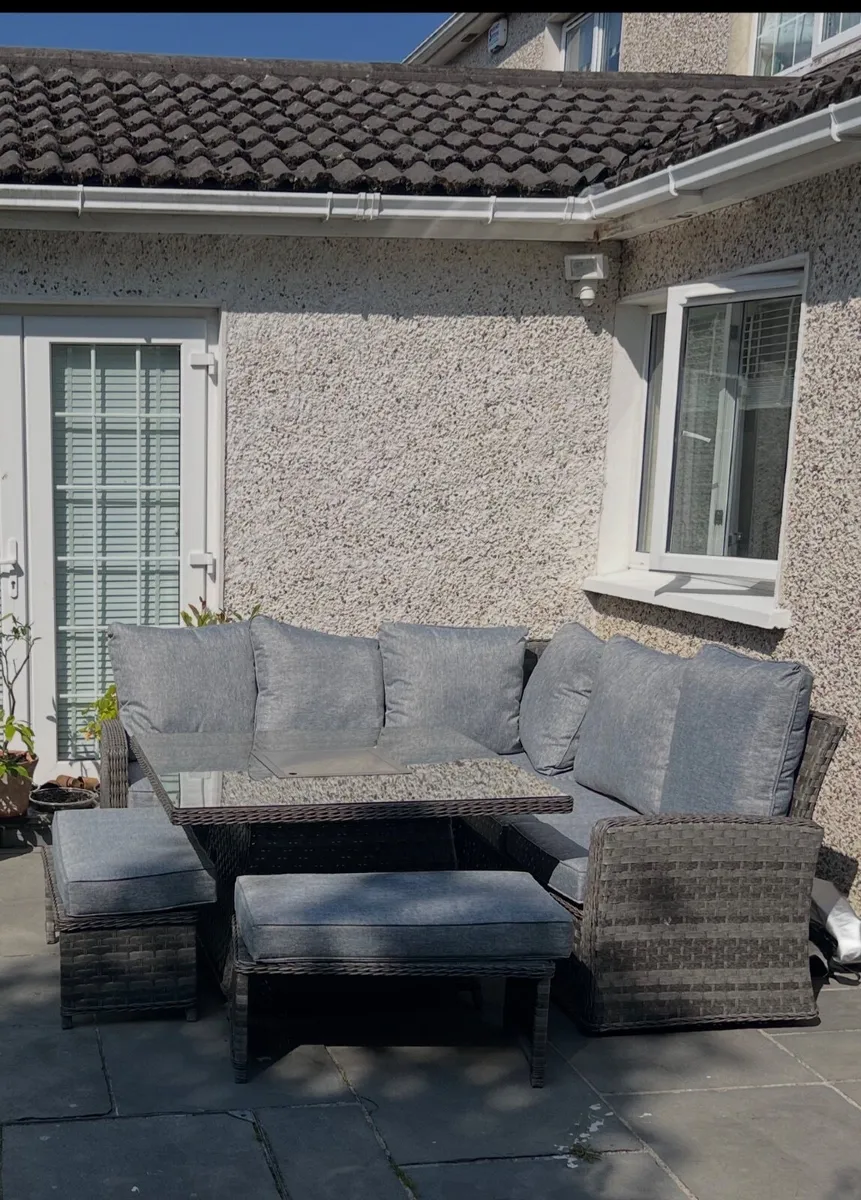 Outdoor corner sofa, table with fire pit and bench - Image 1