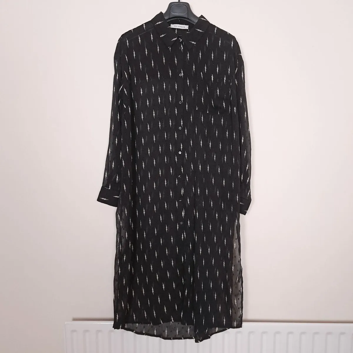 Sofie Schnoor Black Sheer Lightning Shirt Dress M - Image 1