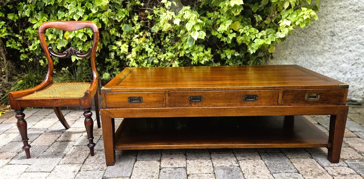 Large Campaign Style Coffee Table in Oak - Image 1
