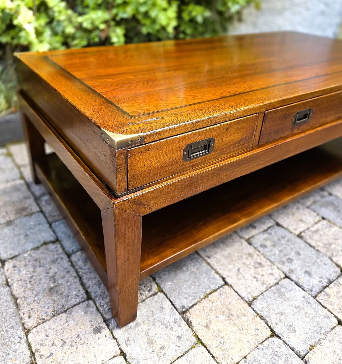 Large Campaign Style Coffee Table in Oak - Image 2