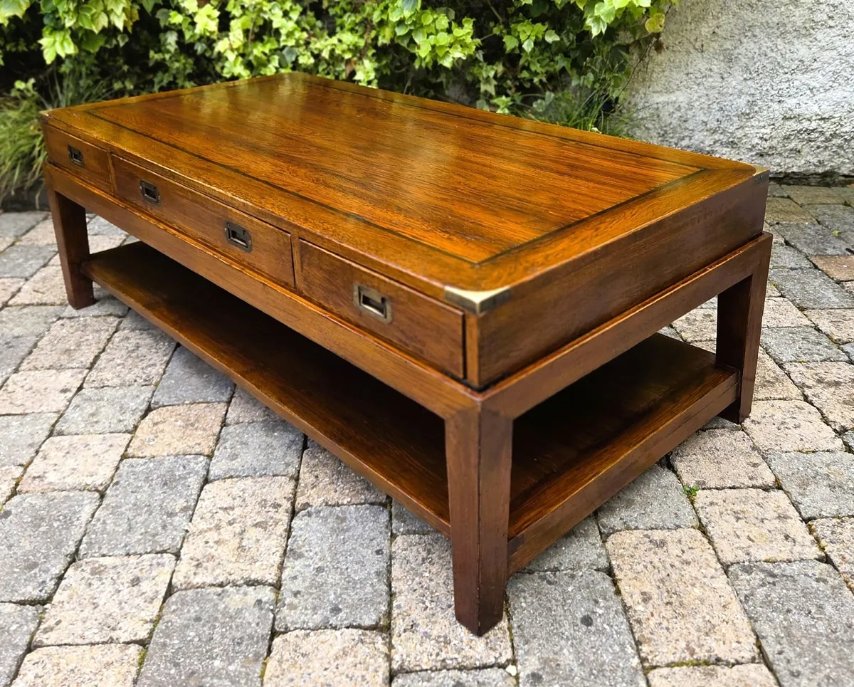 Large Campaign Style Coffee Table in Oak - Image 3