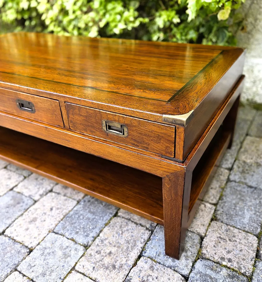 Large Campaign Style Coffee Table in Oak - Image 4